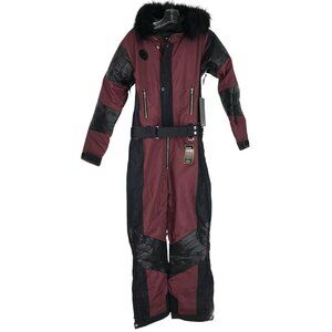 Tipsy Elves Snow Suit Womens Size Small S Burgundy Blizzard Faux Fur Trim Retro